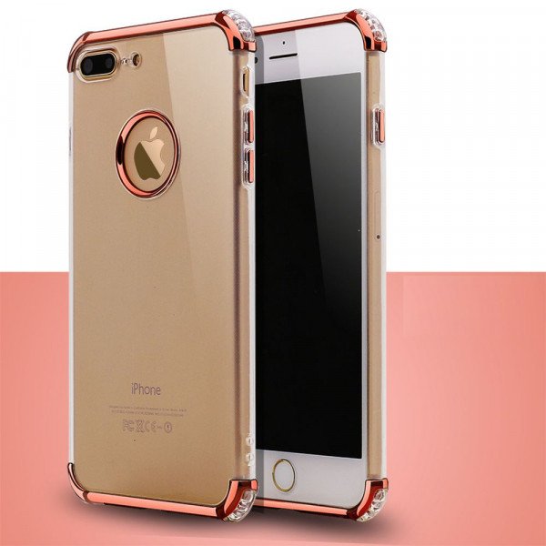 Wholesale iPhone 7 Plus Metallic Electroplate Style Clear Case (Rose Gold)